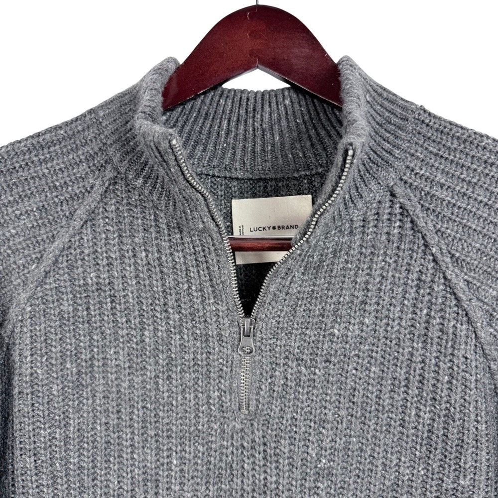 Lucky Brand‎ Quarter Zip Sweater Mens Large Gray Shaker Knit Gorpcore Minimalist